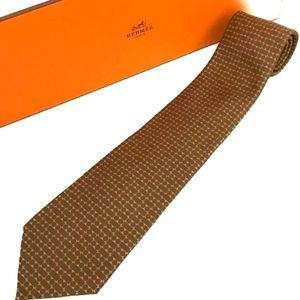 HERMES BROWN SILK 100% TIE/R1357